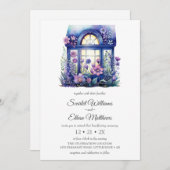 Lila Blumenbearbeitung in der Hütte Einladung (Vorne/Hinten)