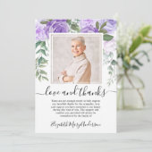 Lila Blumenbezug Vielen Dank Bereavement Foto Dankeskarte (Stehend Vorderseite)