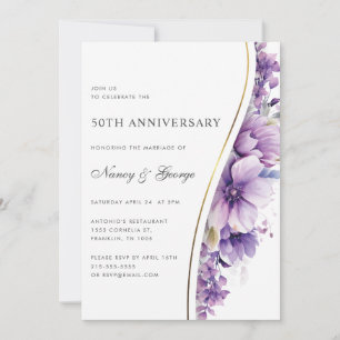 Lila Blumenblatt 50. Hochzeitstag Einladung