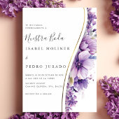 Lila Blumenblätterung Nuestra Boda Spanische Hochz Einladung