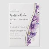 Lila Blumenblätterung Nuestra Boda Spanische Hochz Pergament Einladungen (Vorderseite)