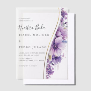 Lila Blumenblätterung Nuestra Boda Spanische Hochz Pergament Einladungen