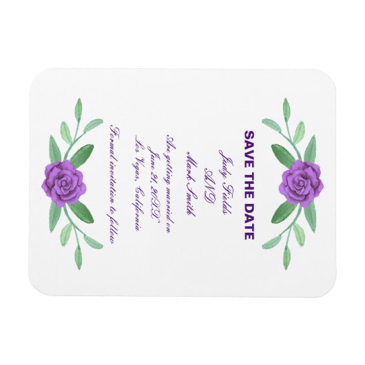 Lila Blumenblätterung Save the Date Magnet (Horizontal)