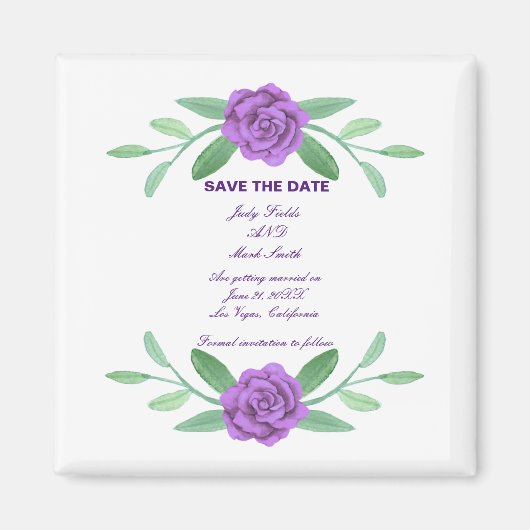 Lila Blumenblätterung Save the Date Magnet (Vorne)