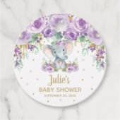 Lila Blumenblume Niedlich Elephant Babydusche Kerz Geschenkanhänger (Vorderseite)