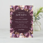 Lila Blumenblut Sweet 16 Einladung (Stehend Vorderseite)