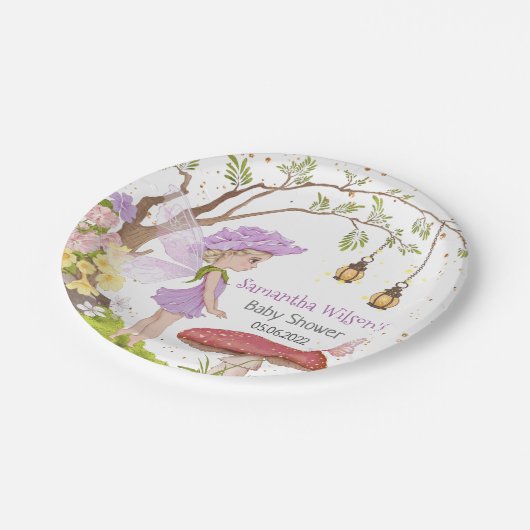 Lila Blumenblütendusche Papier-Teller Pappteller (Schrägansicht)