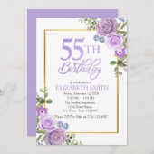 Lila Blumenbogen 55. Geburtstag Einladung (Vorne/Hinten)