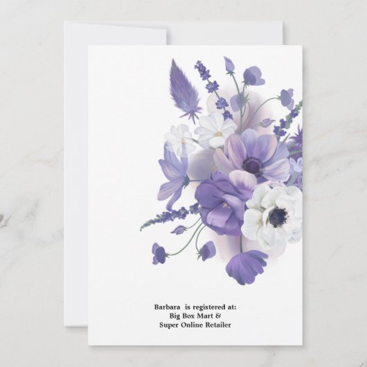 lila Blumenbouquet Bridal Dusche Einladung (Rückseite)