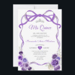 Lila Blumenbow-Band-Silberkrone Mis Quince Einladung<br><div class="desc">EDITABLE Lila Floral Bow Ribbon Silver Crown Mis Quince Einladung Elegant Quinceañera Lila BlumenPrinzessin Geburtstagseinladung Silberkrone Mis Quince 15 Anos,  16. Geburtstagsparty</div>