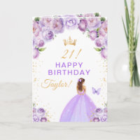 Lila Blumenbraun-Haar-Girl Happy Geburtstag