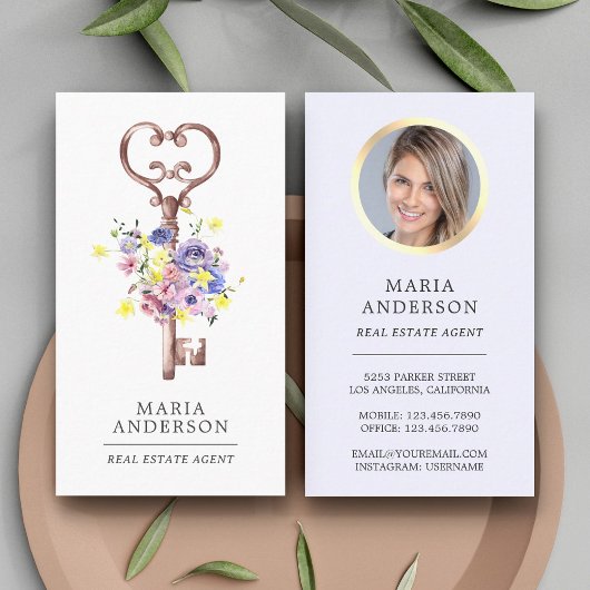 Lila Blumencode Vintager Schlüssel Real Anwesen Ag Visitenkarte