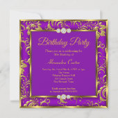 Lila BlumenDamaskus-Foto Gold-Geburtstagsparty Einladung (Vorderseite)