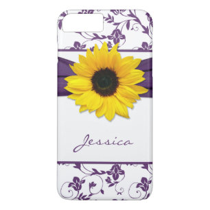 Lila BlumenDamast Gelbe Sonnenblume Case-Mate iPhone Hülle