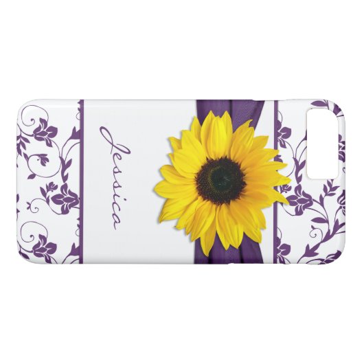 Lila BlumenDamast Gelbe Sonnenblume Case-Mate iPhone Hülle (Rückseite (Horizontal))