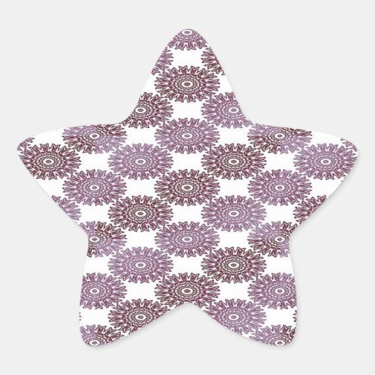 Lila Blumendamast in Weiß Stern-Aufkleber (Vorderseite)