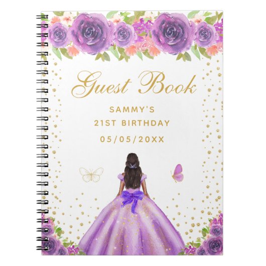 Lila Blumendark Skin Princess Gästebuch Notizblock (Vorderseite)