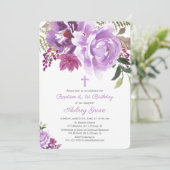 Lila Blumendaufführung 1. Geburtstag Einladung (Stehend Vorderseite)