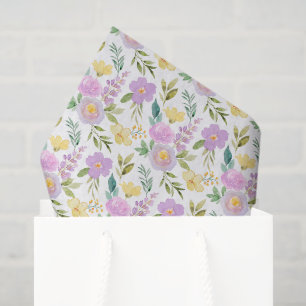 Lila Blumendekor Tissue-Papier, Gelbe Botanik Seidenpapier