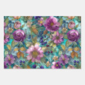 LILA BLUMENDEKORATIVES PAPIER-SET GESCHENKPAPIER SET (Vorderseite)