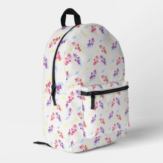 Lila Blumendesign Bedruckter Rucksack (Rückseitige Ecke links)