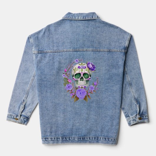 Lila Blumendia de Los Muertos Zuckerhut Jeansjacke (Rückseite)
