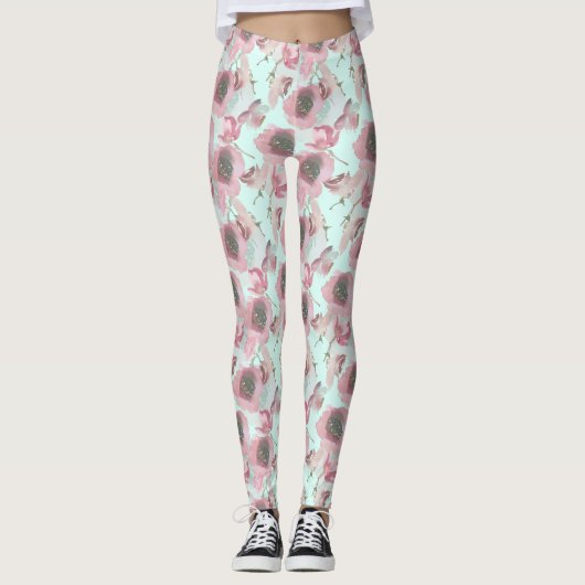 Lila Blumendruckblauer Leggings (Vorderseite)
