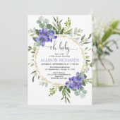 lila Blumendusche Einladung (Stehend Vorderseite)