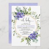 lila Blumendusche Einladung (Vorne/Hinten)