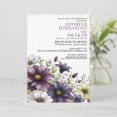 Lila Blumendusche Einladung (Stehend Vorderseite)