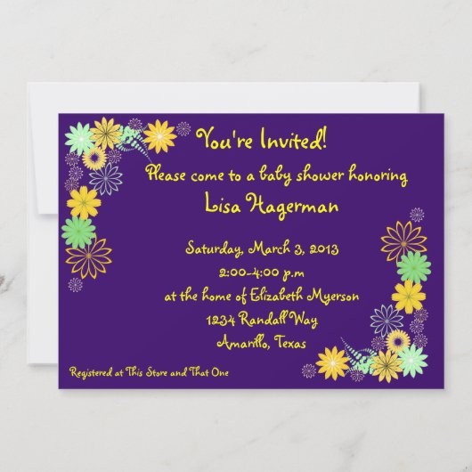 Lila Blumendusche Einladung (Rückseite)