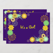 Lila Blumendusche Einladung (Vorne/Hinten)