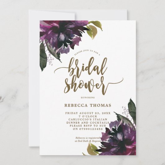 lila Blumendusche Einladung (Vorderseite)