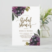 lila Blumendusche Einladung (Stehend Vorderseite)