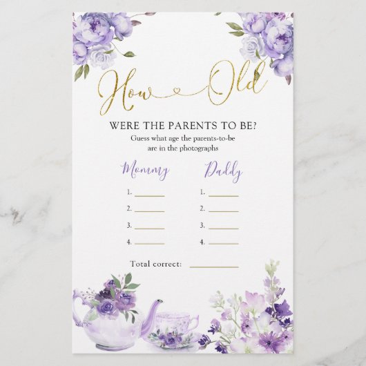 Lila Blumendusche Tea Wie alt Eltern (Vorderseite)