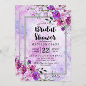 Lila Blumendusche und Silberbridale Einladung (Vorne/Hinten)