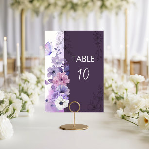 Lila Blumene Hochzeit Tischnummernkarte Tischnummer