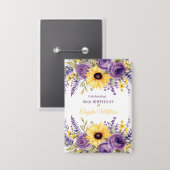 Lila Blumeneinladung zum 60. Geburtstag Button (Vorderseite/Rückseite)
