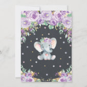 Lila BlumenElefant 1. Geburtstagskappe Einladung (Rückseite)