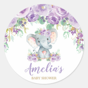 Lila Blumenelefant Baby Shower Mädchen Geschenk Runder Aufkleber