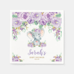Lila Blumenelefant Süße Baby Shower Baby Mädchen Serviette
