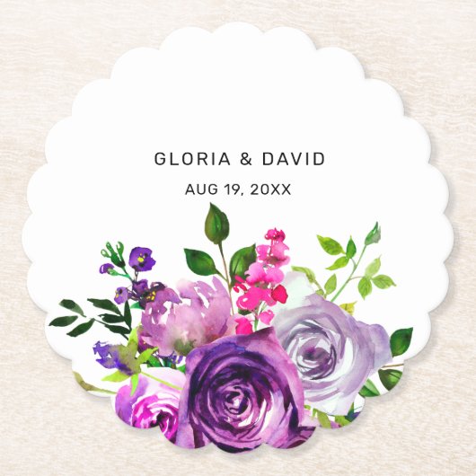 Lila Blumenelegant Hochzeit  Untersetzer (Vorderseite)