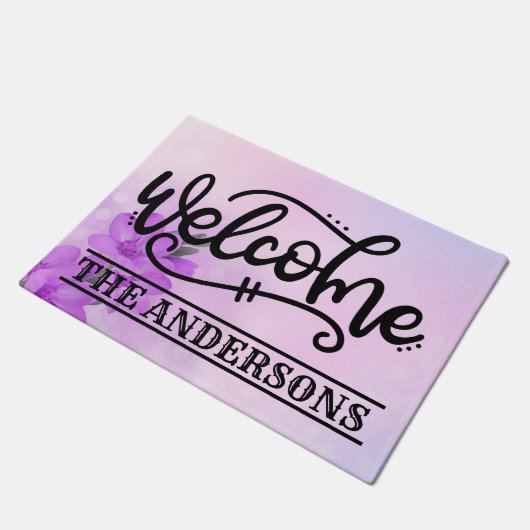 Lila Blumenempfang Fußmatte (Schrägansicht)