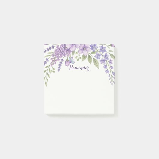 Lila Blumenerinnerung Klebezettel, Lavendel Post-it Klebezettel (Vorderseite)
