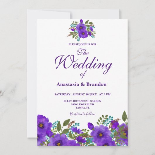 Lila Blumenfarbe | Hochzeit Einladung (Vorderseite)