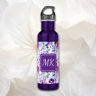 Lila Blumenfarbe Mit Monogramm Edelstahlflasche