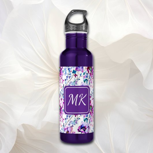 Lila Blumenfarbe Mit Monogramm Edelstahlflasche