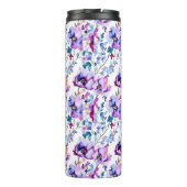 Lila Blumenfarbe Mit Monogramm Thermosbecher (Rückseite)