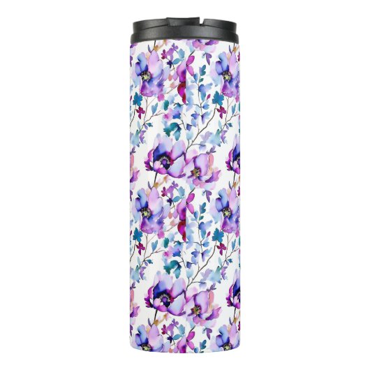 Lila Blumenfarbe Mit Monogramm Thermosbecher (Rückseite)