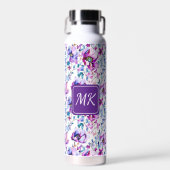Lila Blumenfarbe Mit Monogramm Trinkflasche (Vorne)